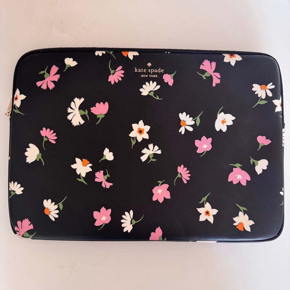 Kate Spade Laptop Sleeve Black Floral Waltz Print